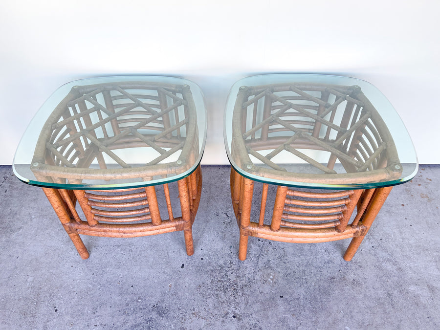Pair of Ficks Reed Rattan Side Tables