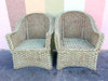 Pair of Braided Rattan Green Lounge Chairs