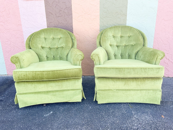 Pair of So 70s Lime Green Upholstered Swivel Chairs