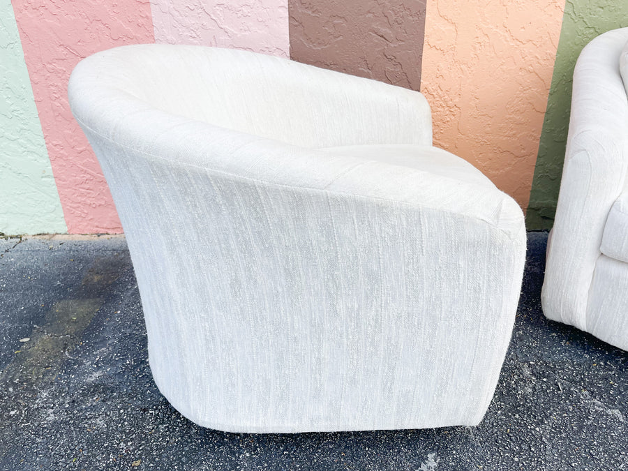 Pair of Winter White Upholstered Swivel Chairs