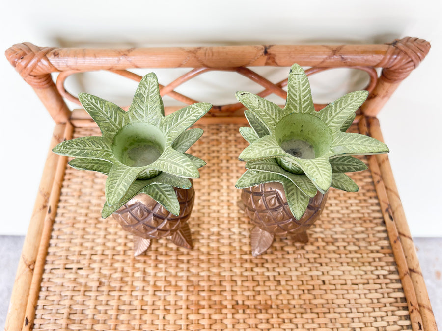 Pair of Petite Brass Pineapple Candlesticks