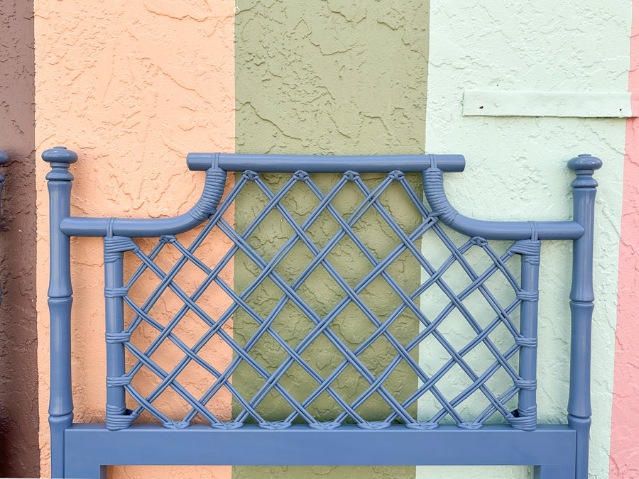 Pair of Cornflower Blue Ficks Reed Pagoda Twin Headboards