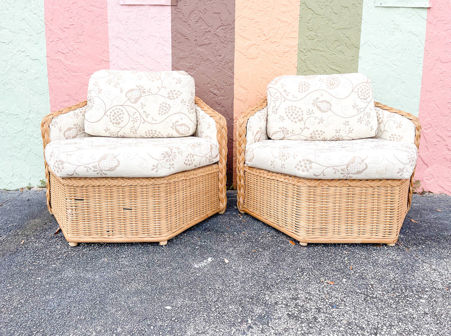 Pair of Braided Rattan Hex Chairs