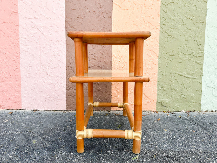 Two Tier Rattan Side Table with Laminate Top