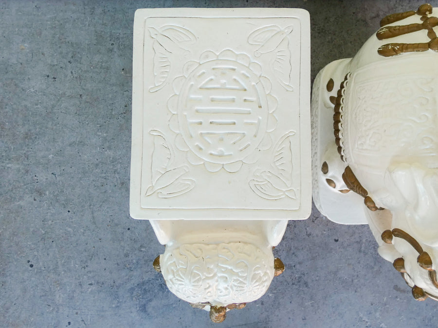 Pair of White Elephant Terracotta Garden Seats