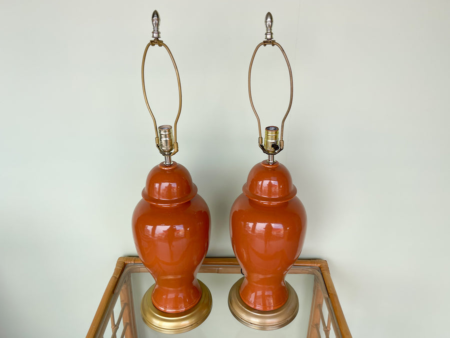 Pair of Ceramic Pumpkin Spice Ginger Jar Lamps