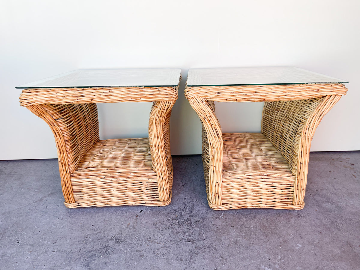 Pair of Island Style Rattan Side Tables