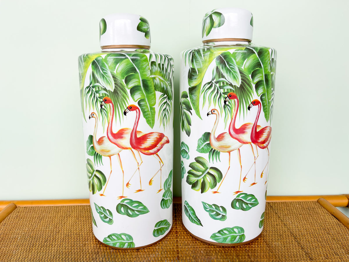 Pair of Large Flamingo Ginger Jars