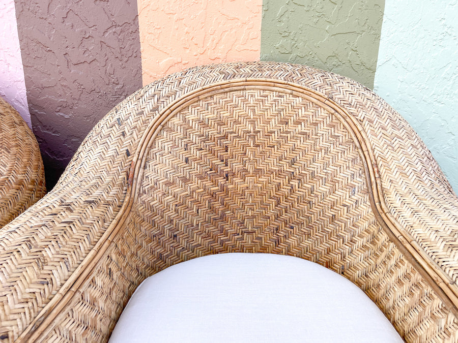 Pair of Ralph Lauren Rattan Lounge Chairs