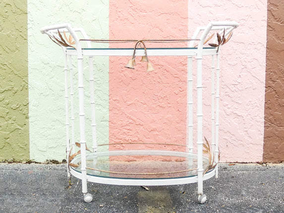 Metal Faux Bamboo Tassel Bar Cart