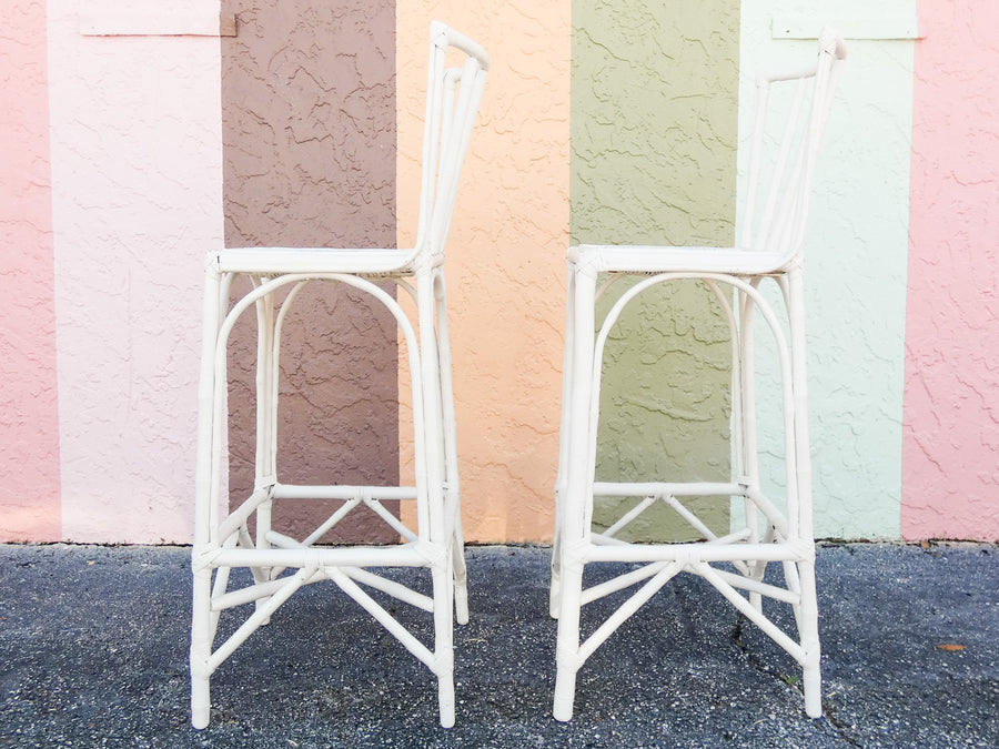 Pair of Old Florida Rattan Bar Stools