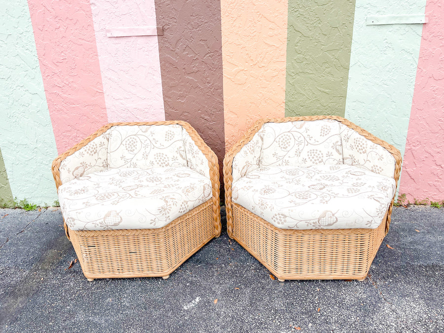 Pair of Braided Rattan Hex Chairs