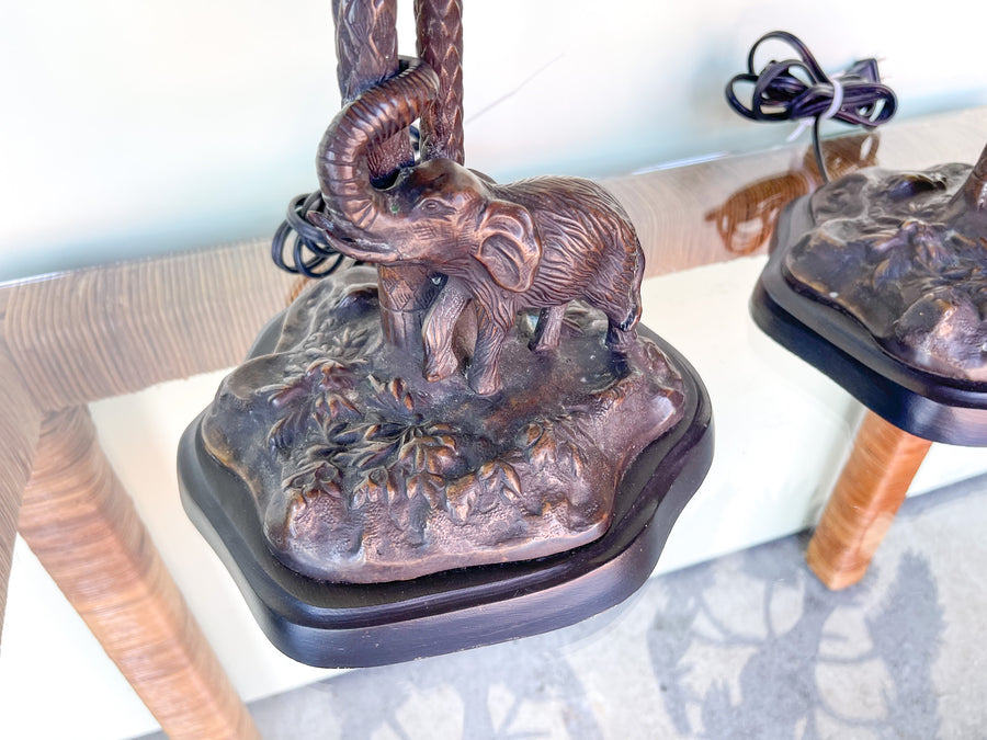 Pair of Curry and Company Elephant Palm Lamps