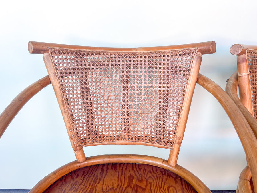 Pair of Sweet Cane and Rattan Pagoda Chairs