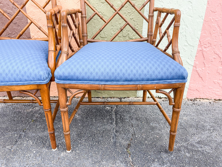 Pair of Faux Bamboo Chippendale Arm Chairs