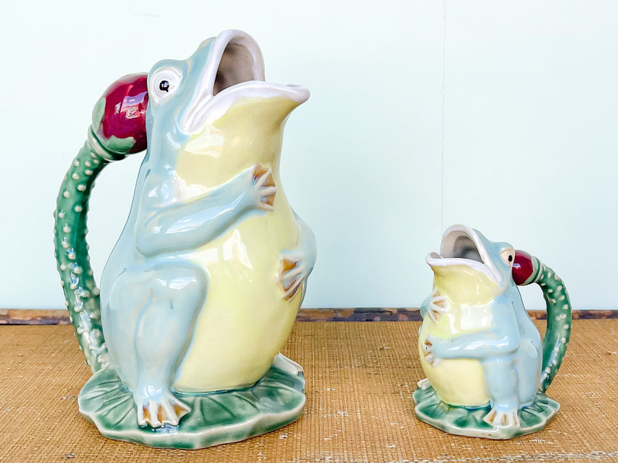 Pair of Majolica Frog Pitchers