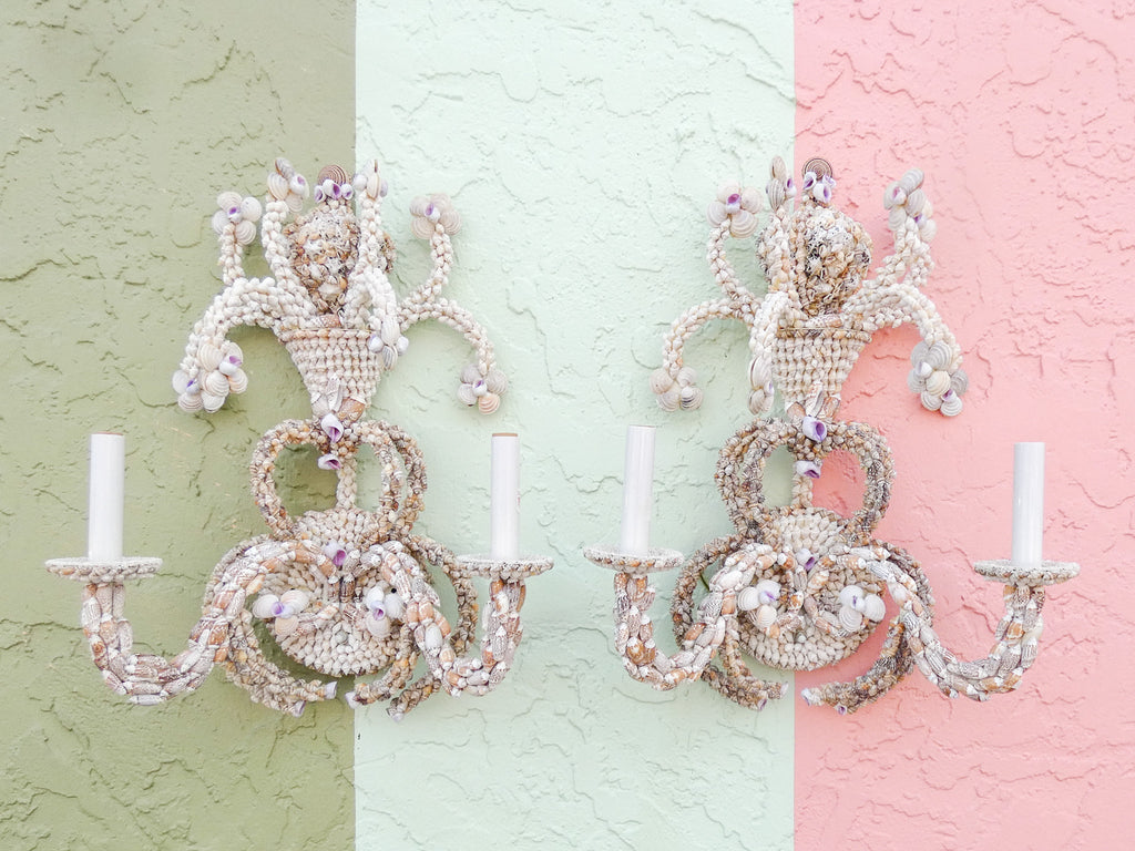 Pair of Shell Encrusted Wall Sconces