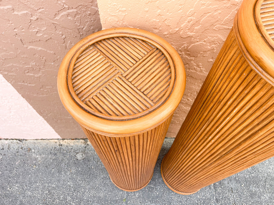 Pair of Pencil Reed Rattan Pedestals
