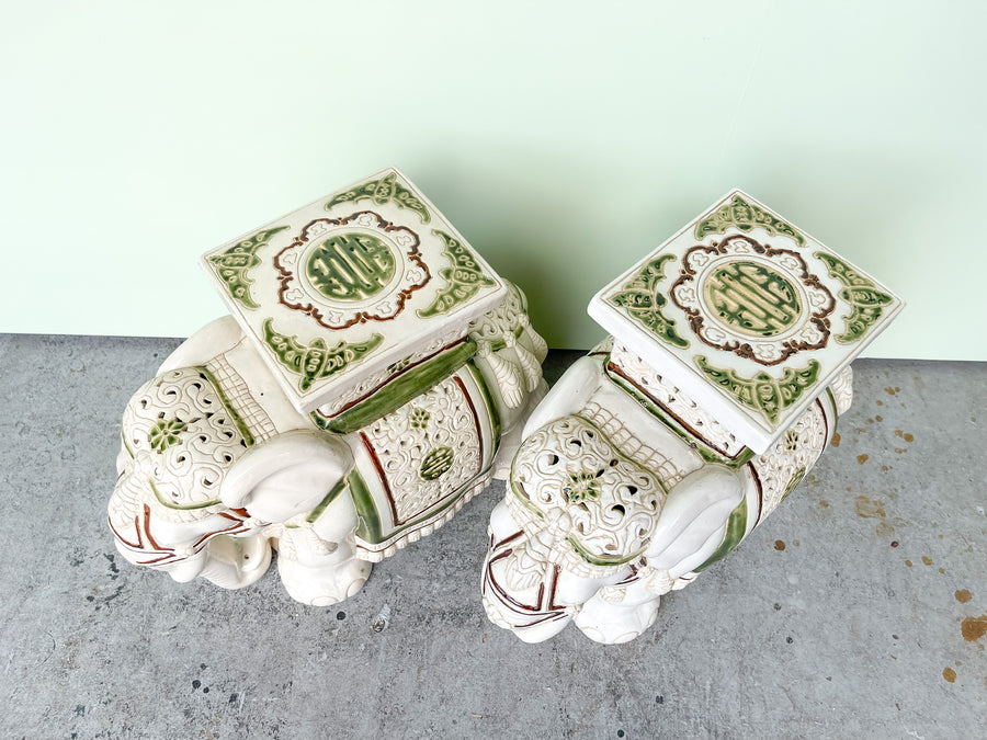 Pair of Green and White Elephants