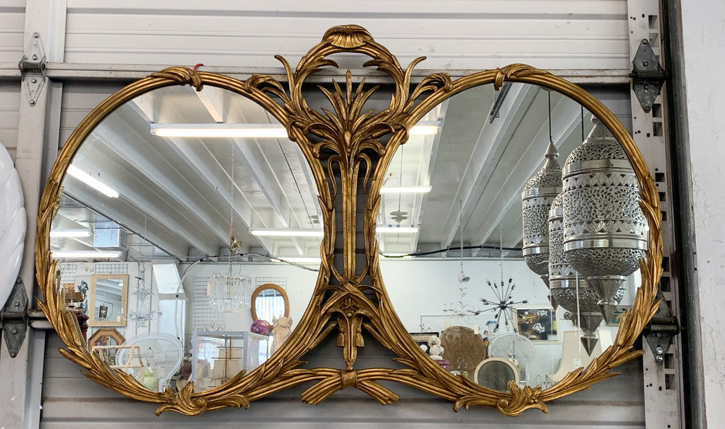 Hollywood Regency Gold Gilt Double Mirror