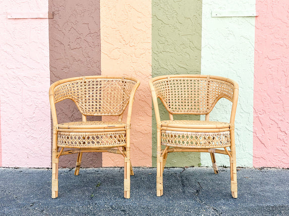 Pair of Cute Rattan and Cane Barrel Chairs