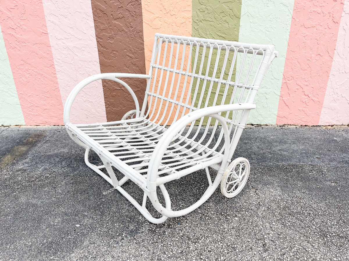 Palm Beach Stick Wicker Loveseat on Wheels