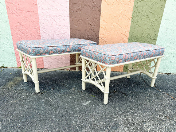 Pair of Ficks Reed Rattan Benches