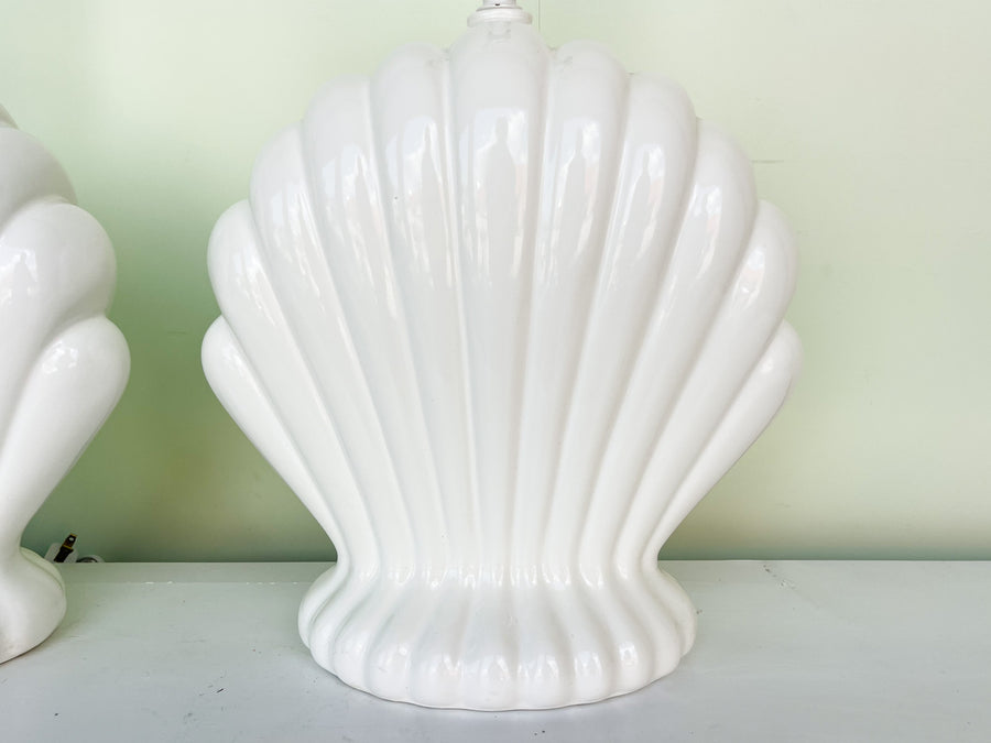 Pair of Ceramic Clam Shell Lamps