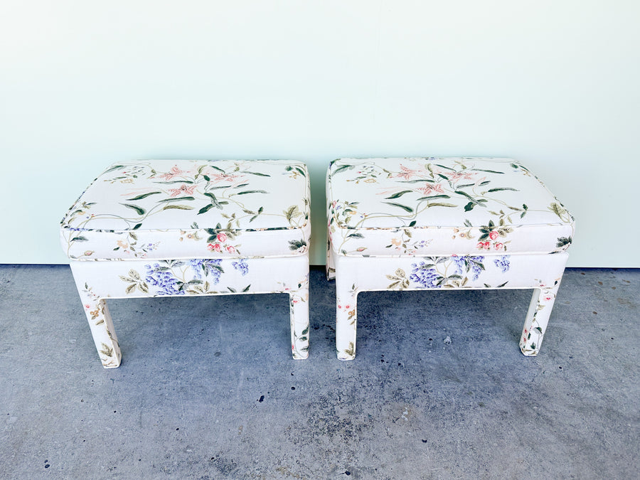 Pair of Upholstered Floral Parsons Stools