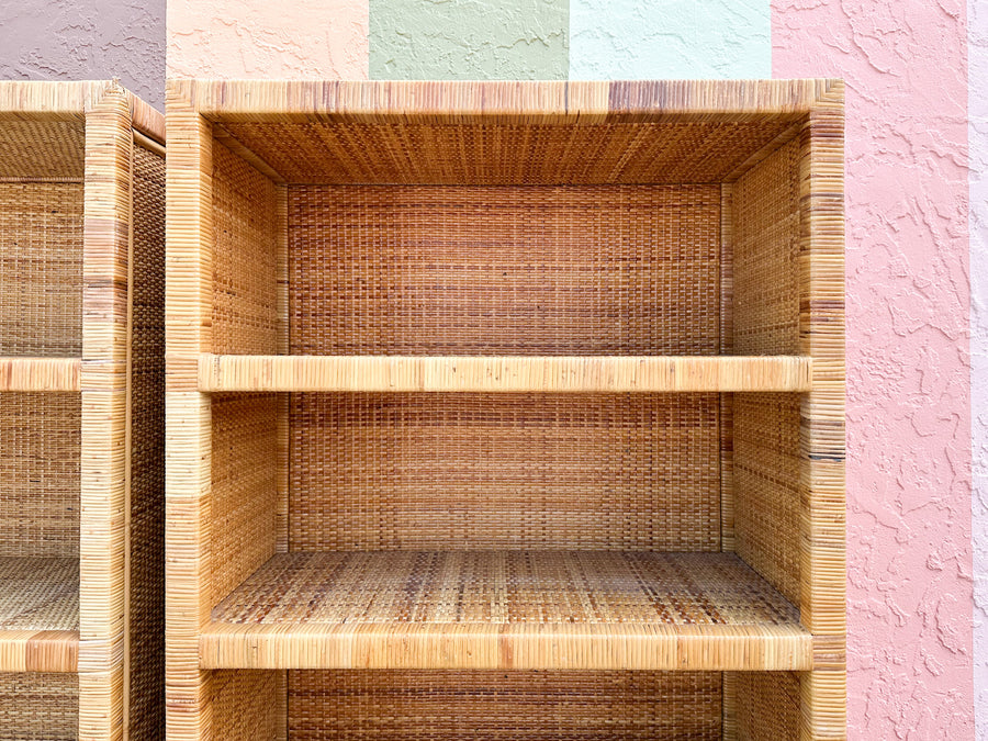 Pair of Rattan Wrapped Cabinets