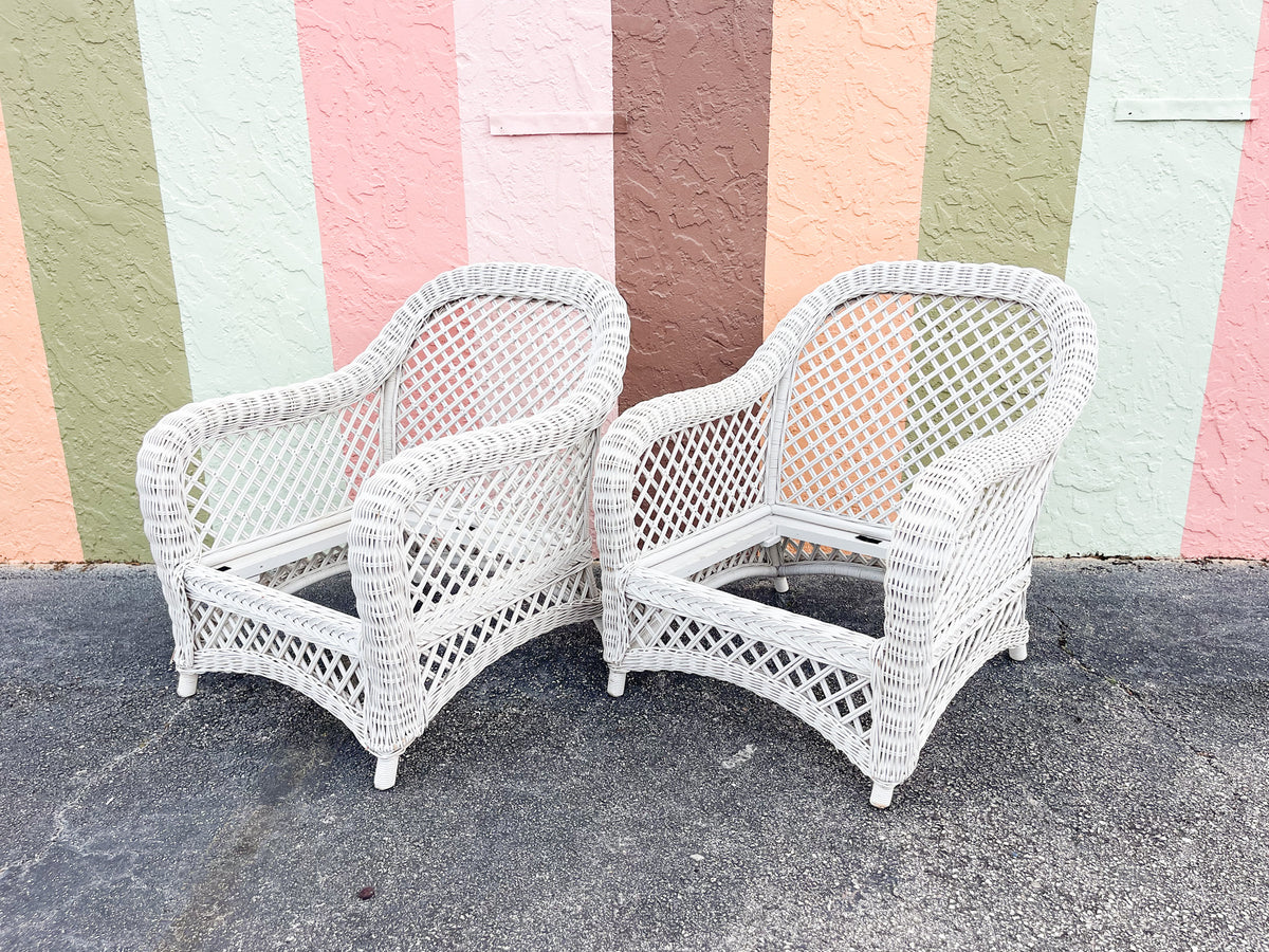 Pair of Palm Beach Braided Lattice Wicker Chairs