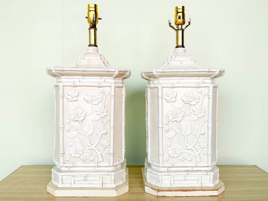Pair of Faux Bamboo Pagoda Lamps