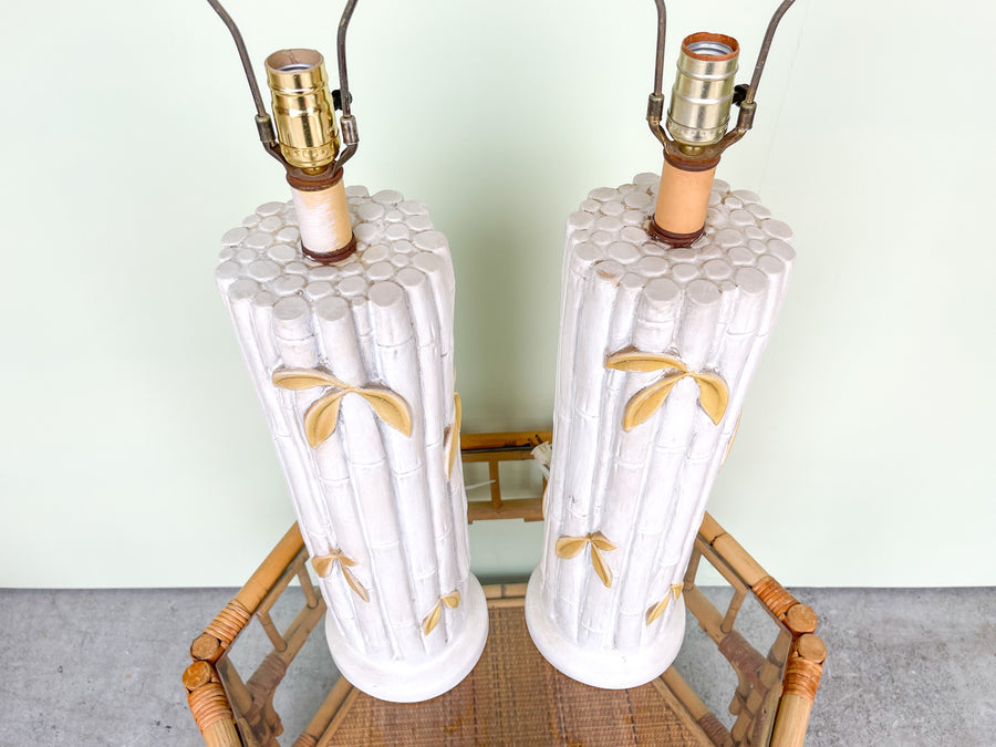 Pair of Faux Bamboo Leaf Lamps