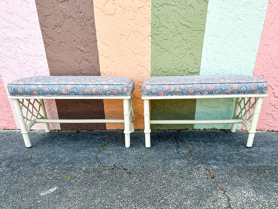 Pair of Ficks Reed Rattan Benches