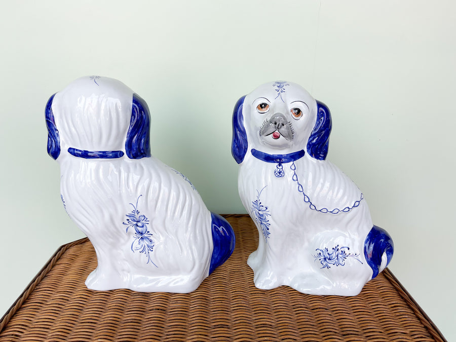 Pair of Blue and White Dog Figurines