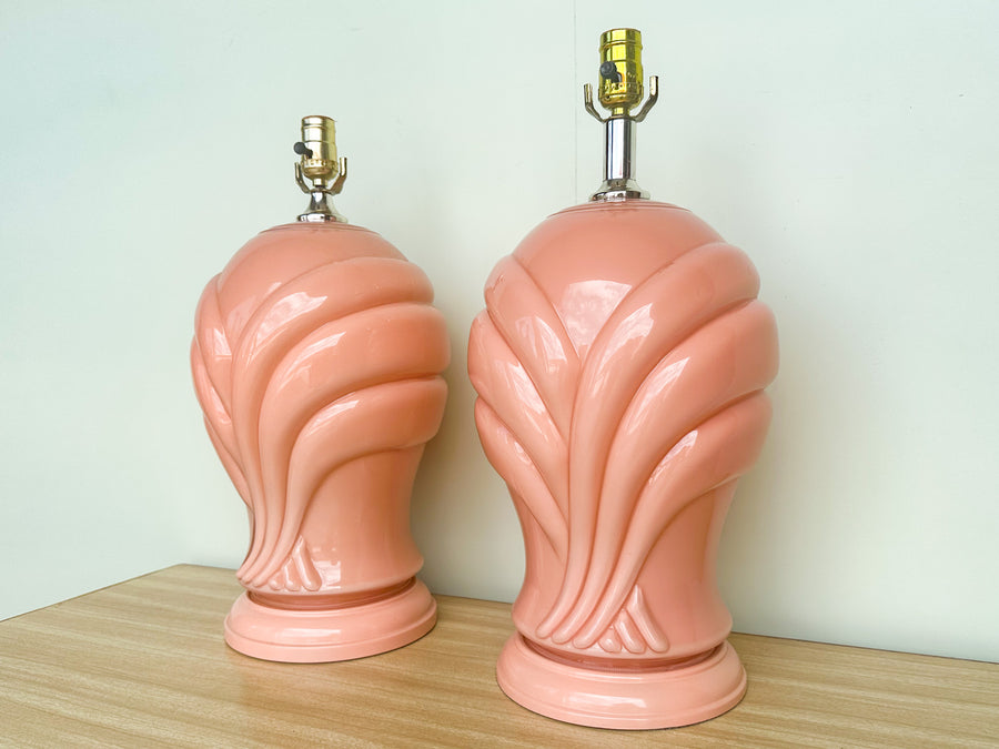 Pair of Pink Chic Glass Lamps