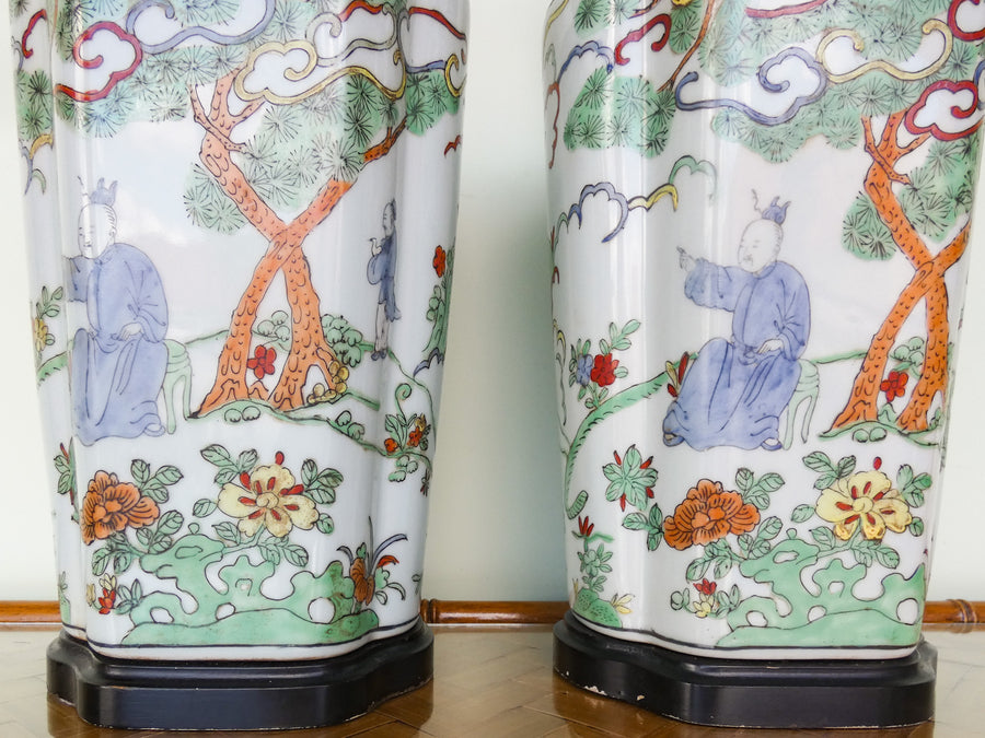 Pair of Colorful Chinoiserie Lamps