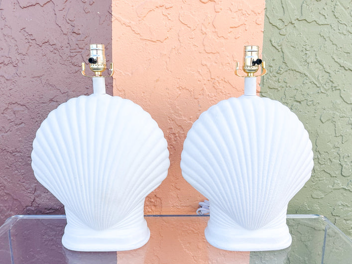 Pair of Plaster Clam Shell Lamps