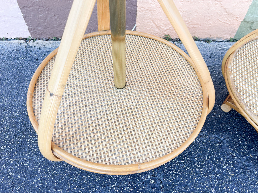 Pair of Old Florida Rattan Table Lamps