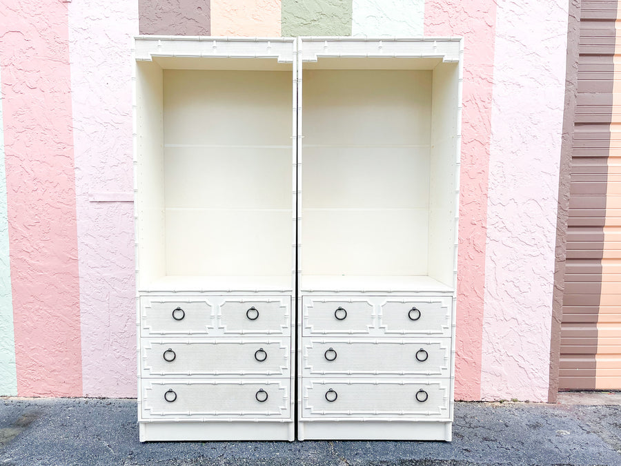Pair of Palm Beach Chic Faux Bamboo Cabinets