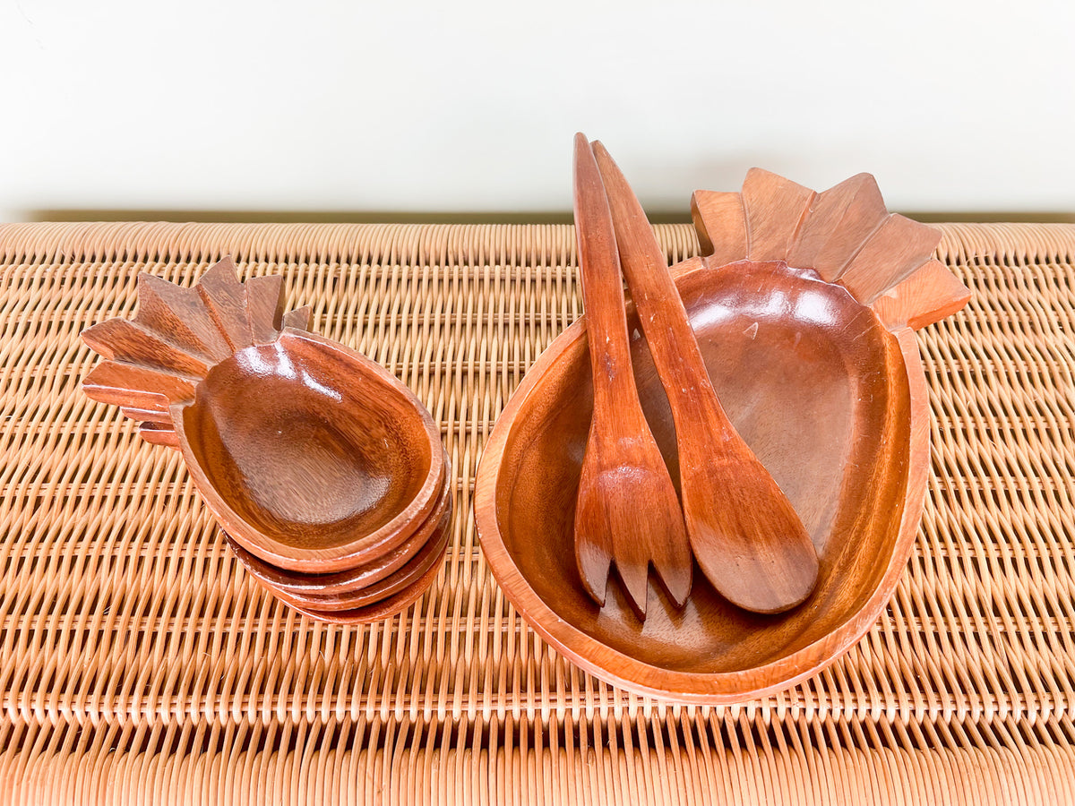 Monkey Pod Pineapple Salad Bowl Set