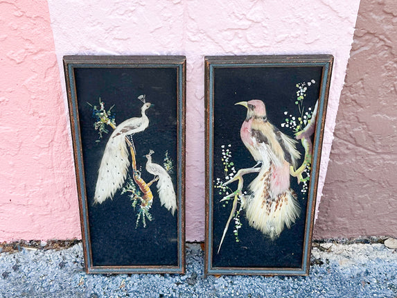 Pair of Mexican Feather Bird Art