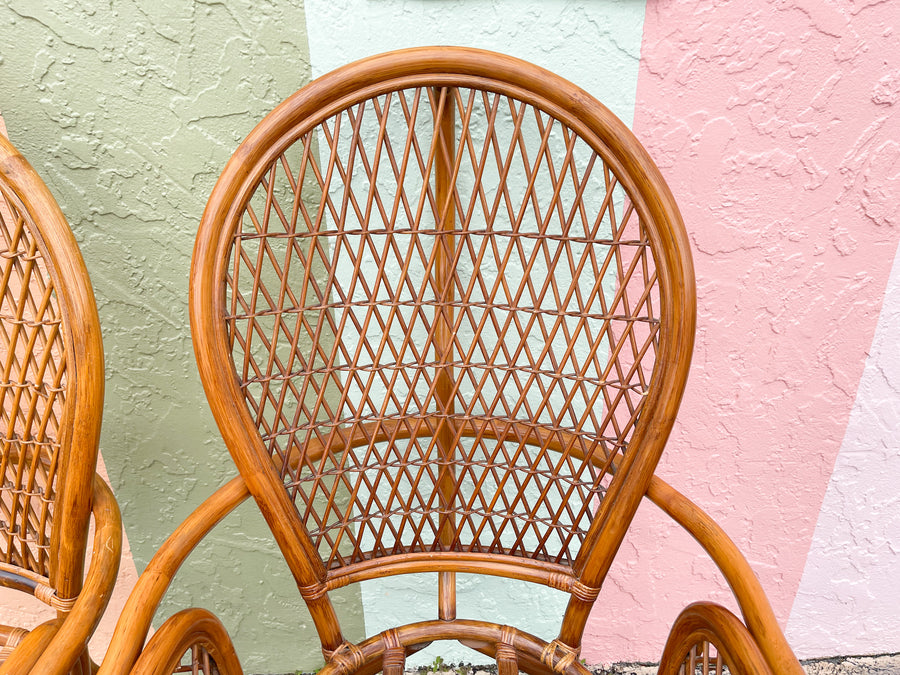 Pair of Coastal Rattan Balloon Back Chairs