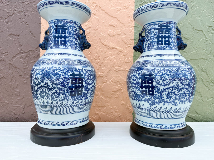 Pair of Blue and White Chinoiserie Lamps
