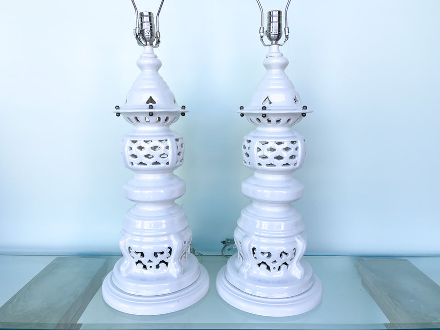 Pair of Large Pierced Ceramic Lamps