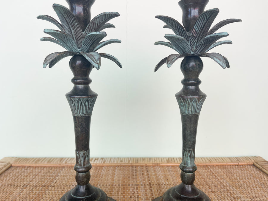 Pair of Brass Palm Tree Candlesticks