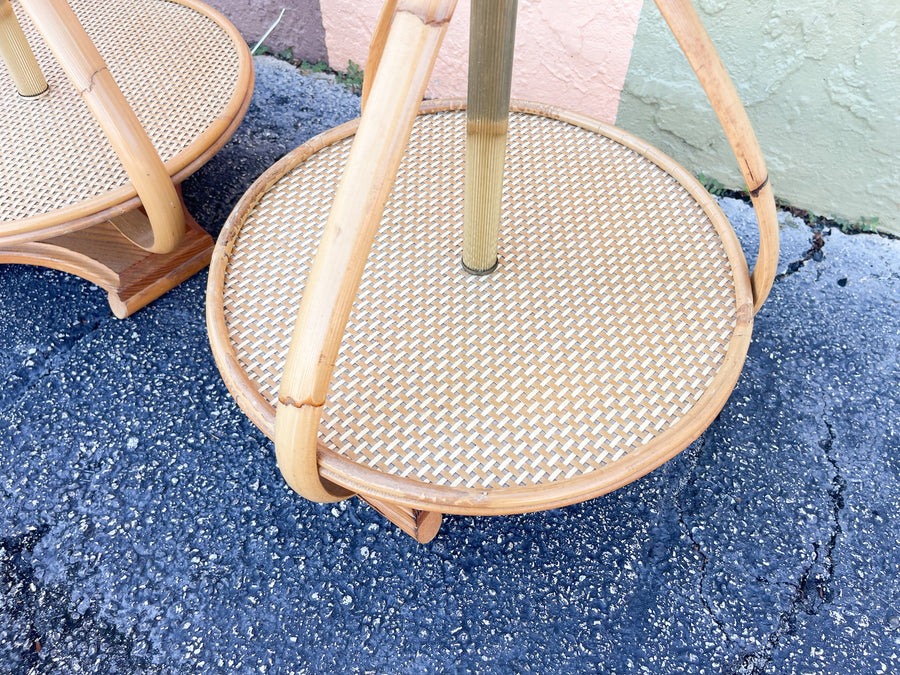 Pair of Old Florida Rattan Table Lamps