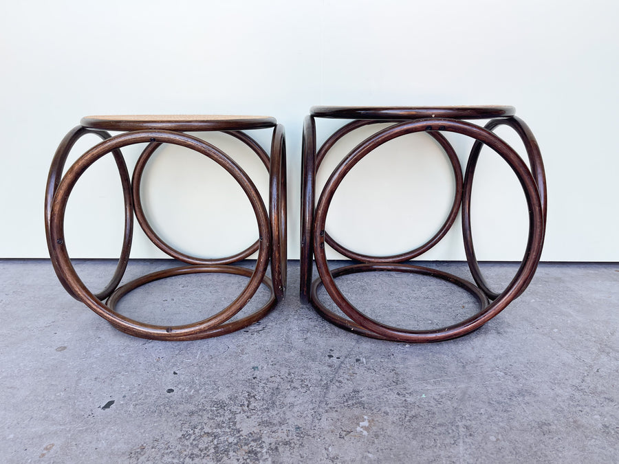 Pair of Cane and Rattan Side Tables
