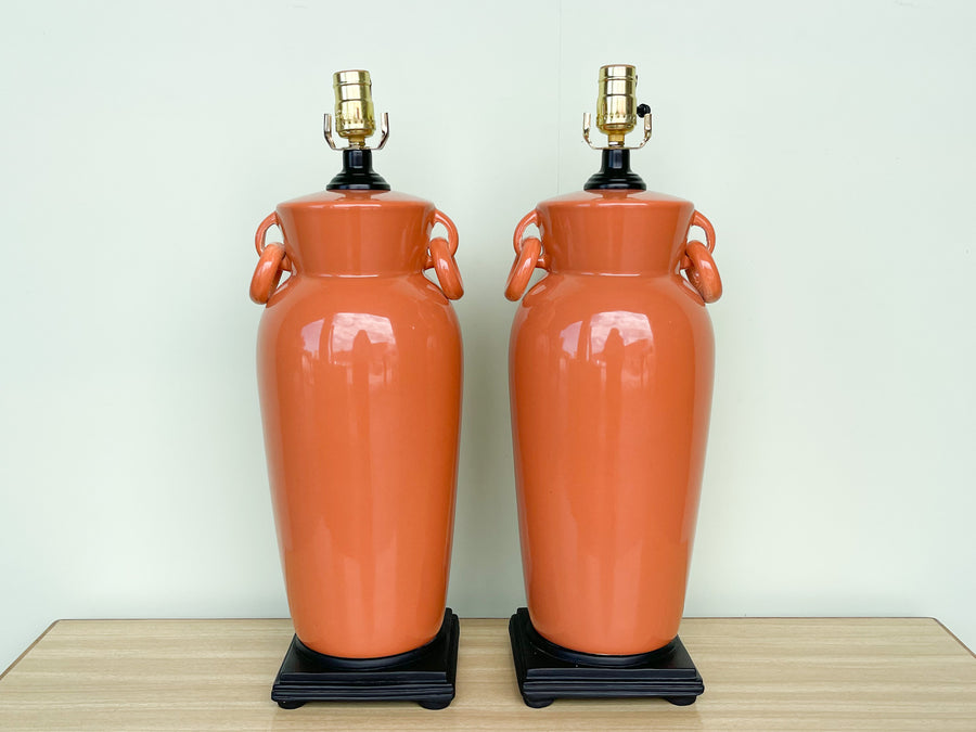 Pair of Orange Ceramic Lamps