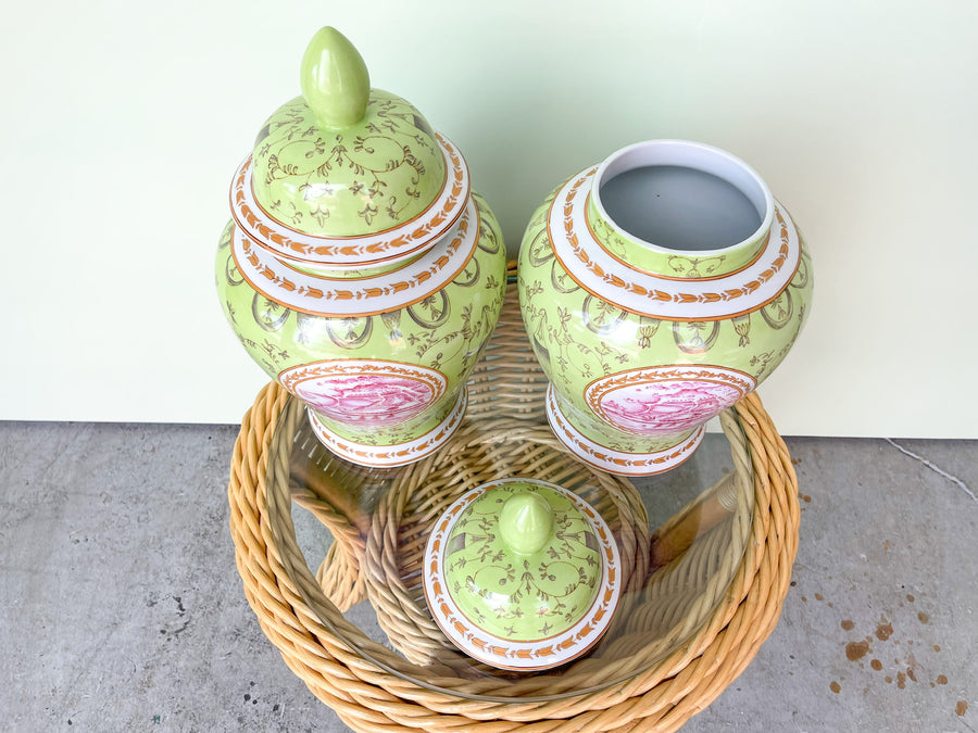 Pair of Pink and Green Ginger Jars